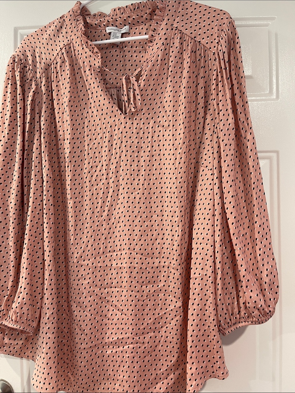 Carolina Belle Dusty Pink Polka Dot Long-Sleeve Peasant Top